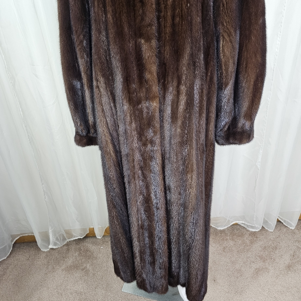 Gorgeous Brown Mahogany Mink Fur Coat With Bracelet Cuff Stand Collar Large Glam - Picture 4 of 16